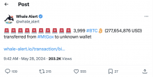 数据：3999枚BTC从MtGox转移到未知钱包